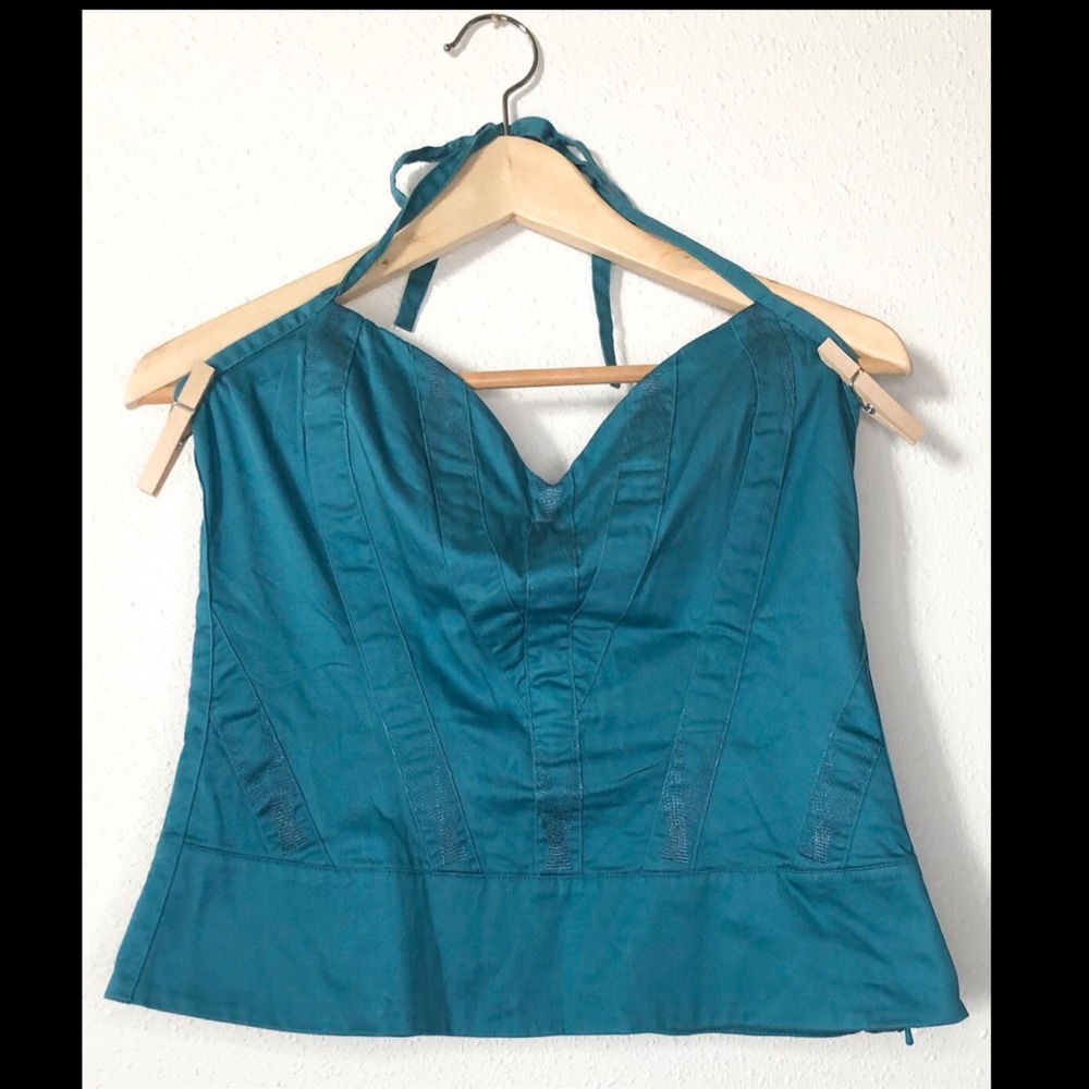 Reiss Turquoise Fitted Halter Crop SZL